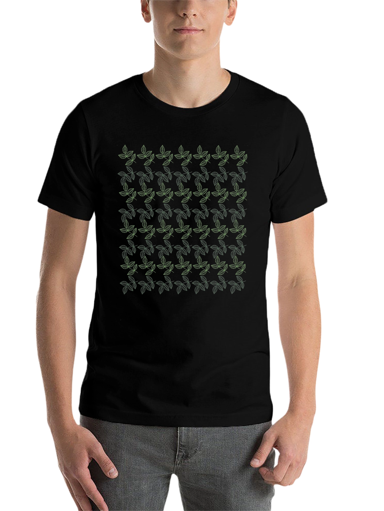 Leaf Pattern Black T-Shirt