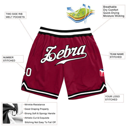 Custom Maroon White-Black Authentic Throwback Basketball Shorts