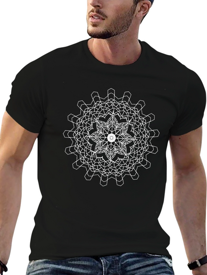 Geometric Mandala Graphic Tee - Black Cotton Blend