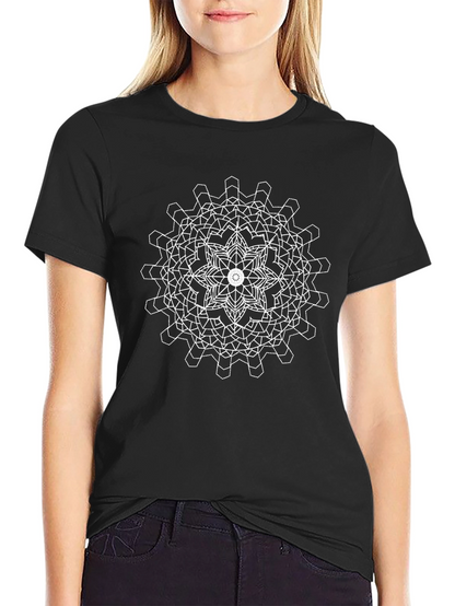Geometric Mandala Graphic Tee - Black Cotton Blend