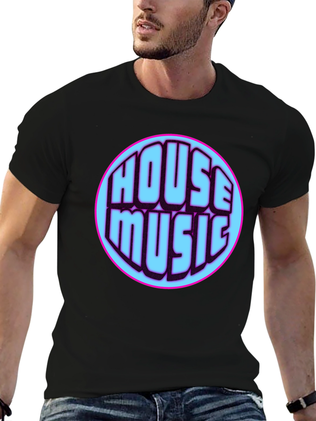 House Music Graphic Tee - Vibrant Design Black T-Shirt