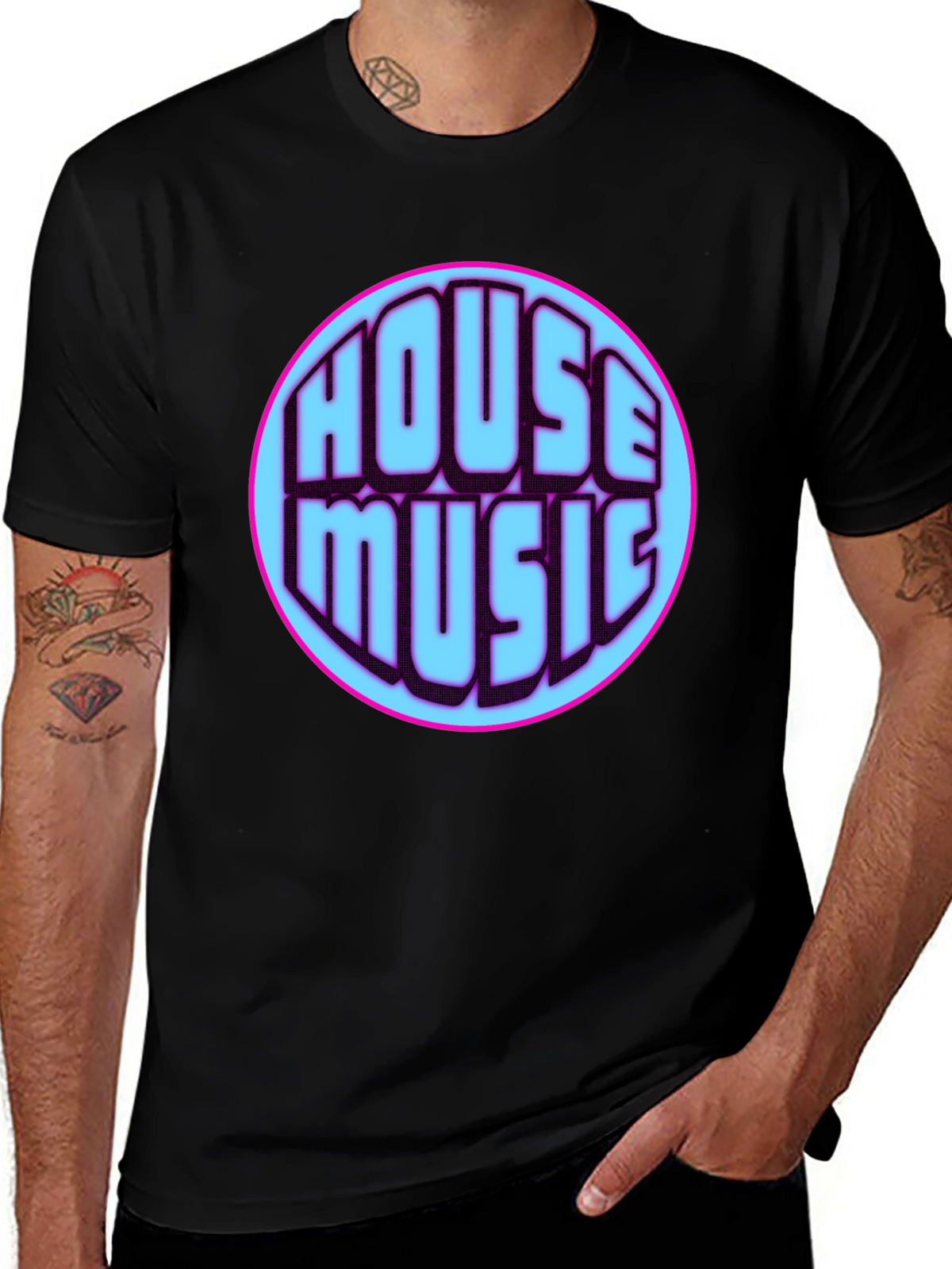 House Music Graphic Tee - Vibrant Design Black T-Shirt