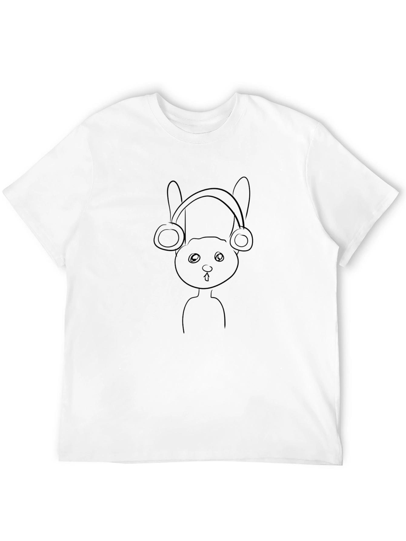 Black T-Shirt with Bunny Headphones Graphic