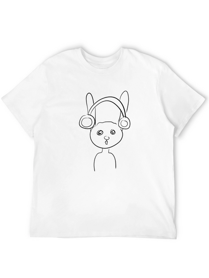 Black T-Shirt with Bunny Headphones Graphic