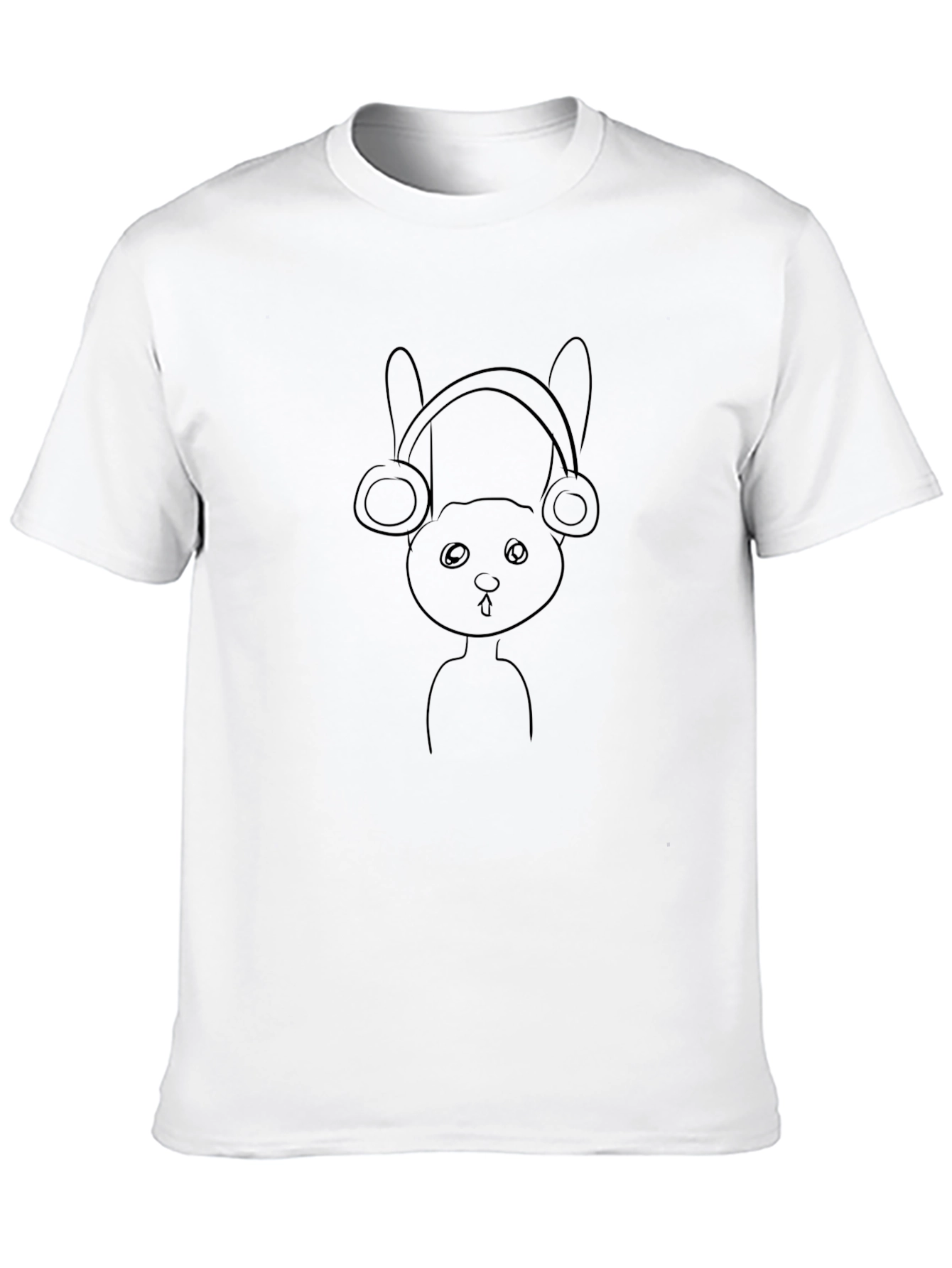 Black T-Shirt with Bunny Headphones Graphic