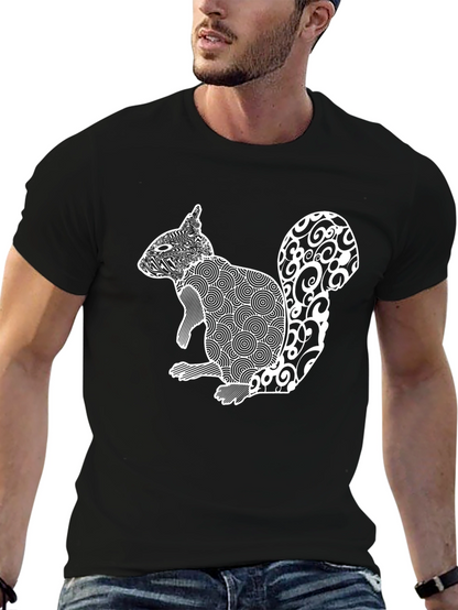 Abstract Squirrel Graphic Print Tee - Black