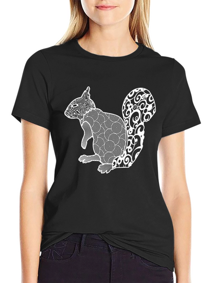 Abstract Squirrel Graphic Print Tee - Black