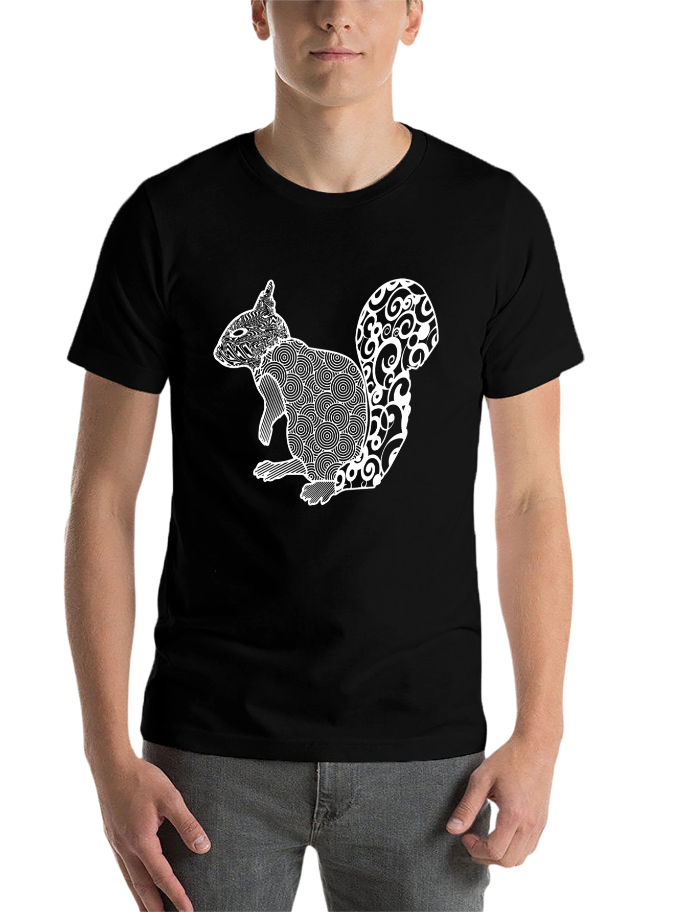 Abstract Squirrel Graphic Print Tee - Black