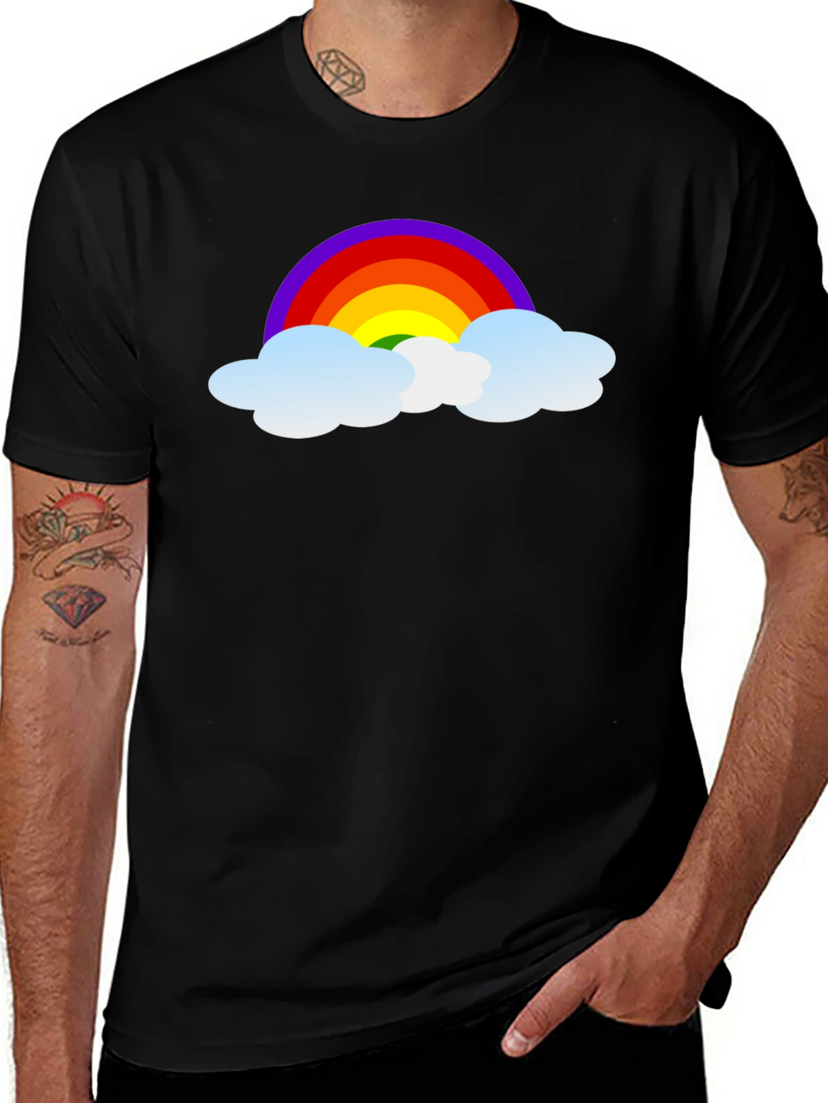 Rainbow Cloud Graphic Black T-Shirt