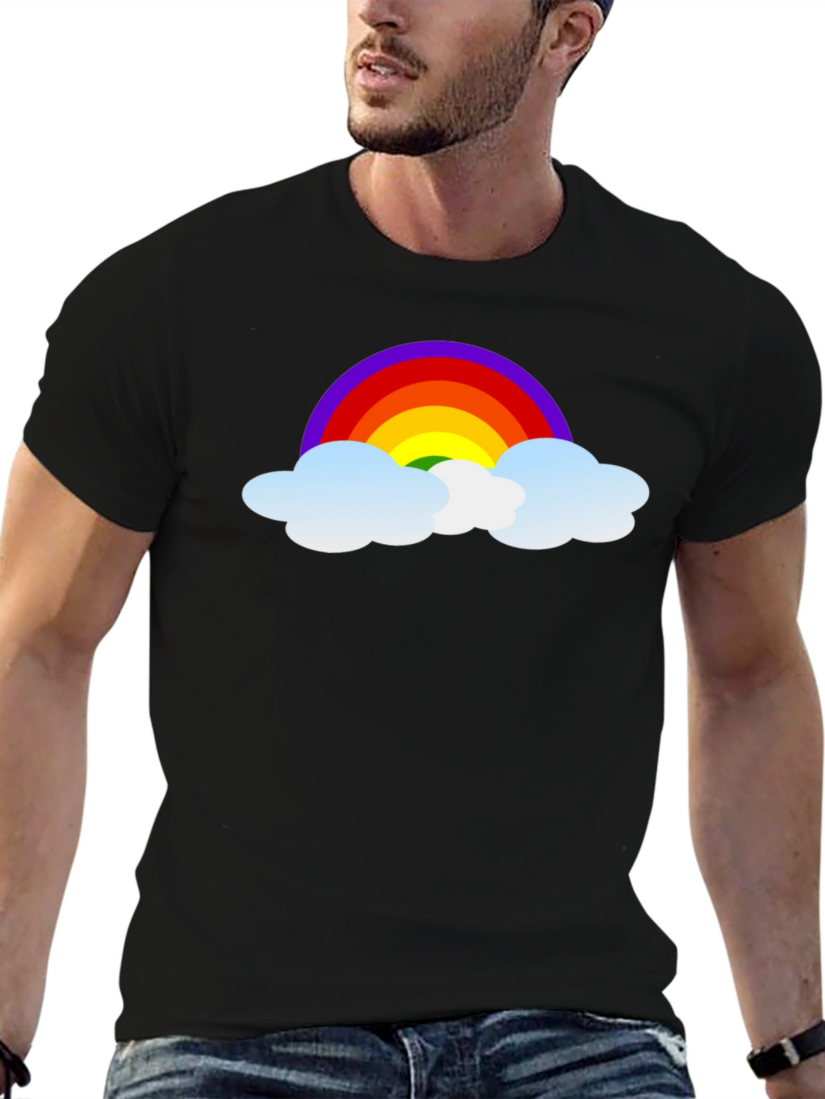 Rainbow Cloud Graphic Black T-Shirt