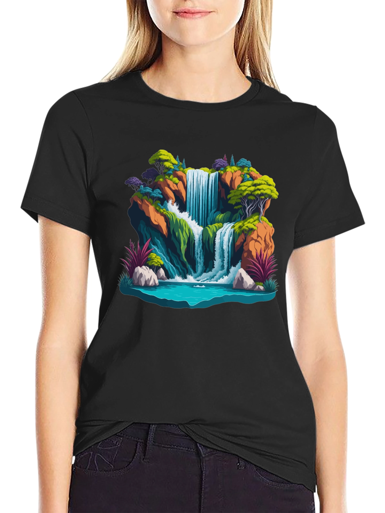 Waterfall Graphic Tee - Nature Scene Shirt