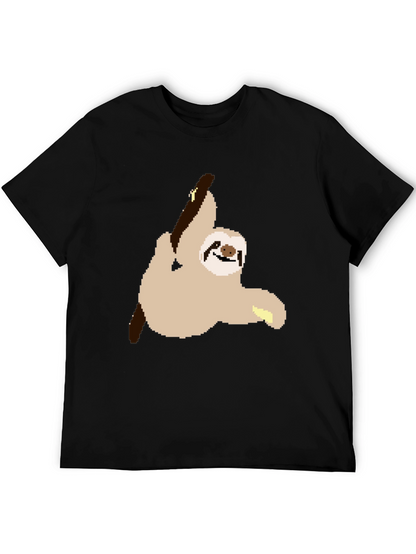 Pixel Sloth on Black T-Shirt