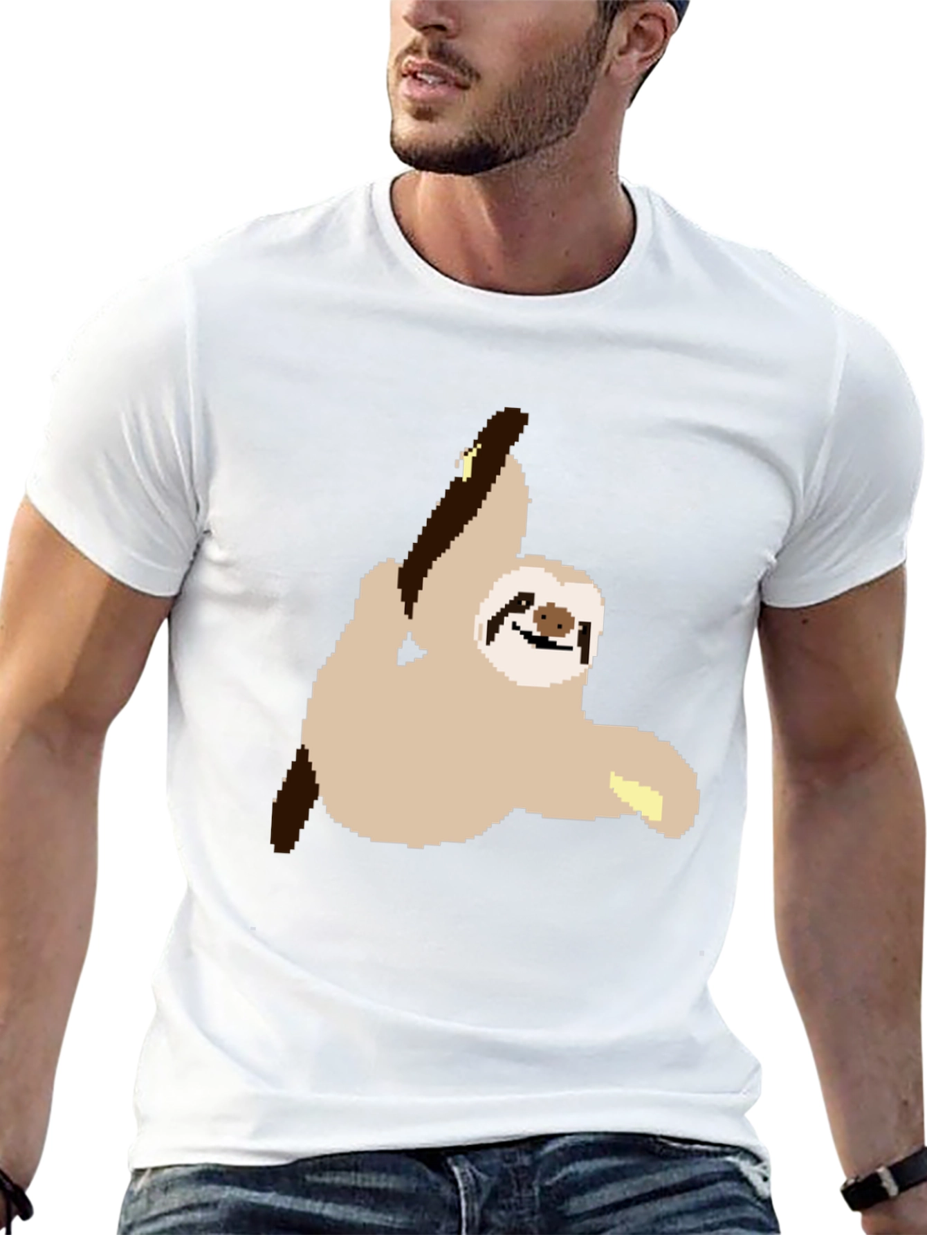 Pixel Sloth on Black T-Shirt