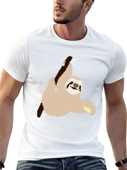 Pixel Sloth on Black T-Shirt