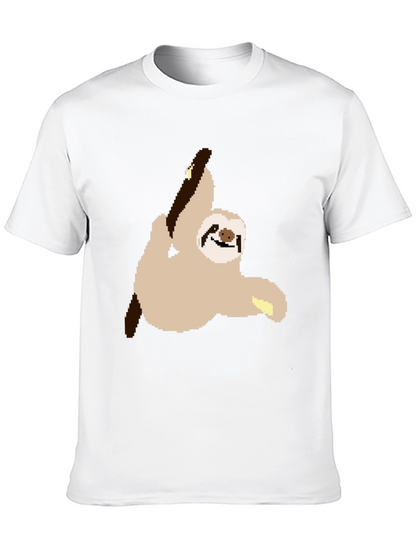 Pixel Sloth on Black T-Shirt