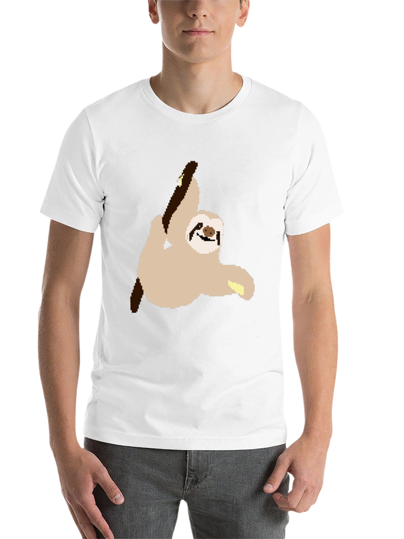 Pixel Sloth on Black T-Shirt