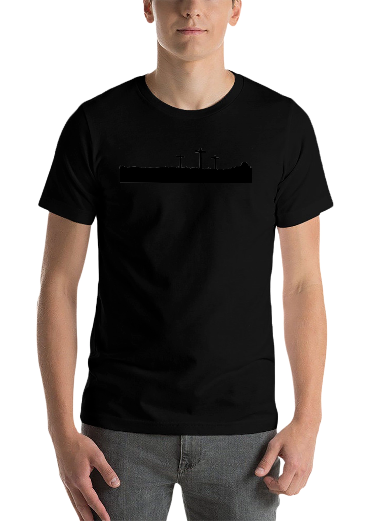 Mens Black Silhouette Cross Graphic T-Shirt