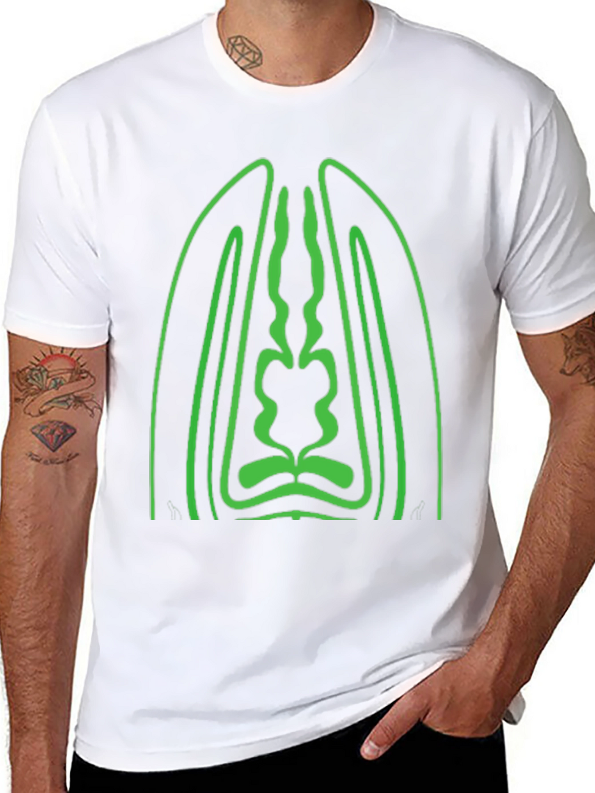 Geometric Green Graphic Black T-Shirt