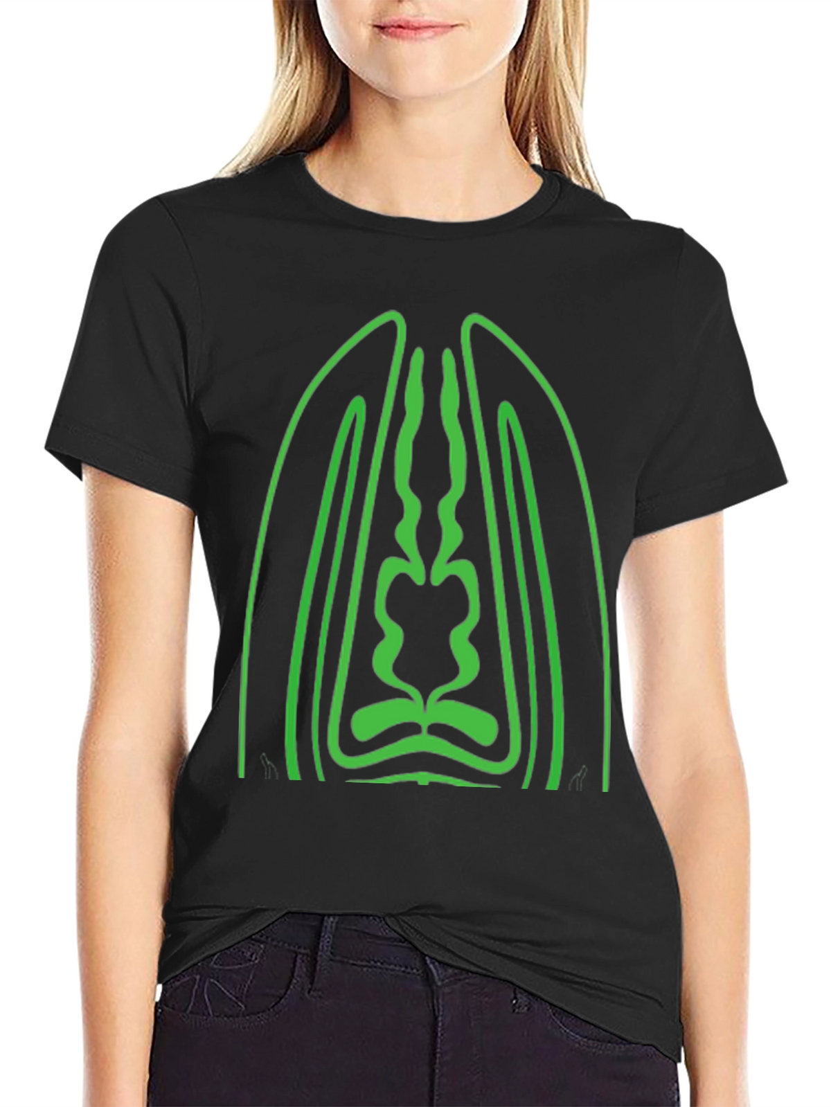 Geometric Green Graphic Black T-Shirt