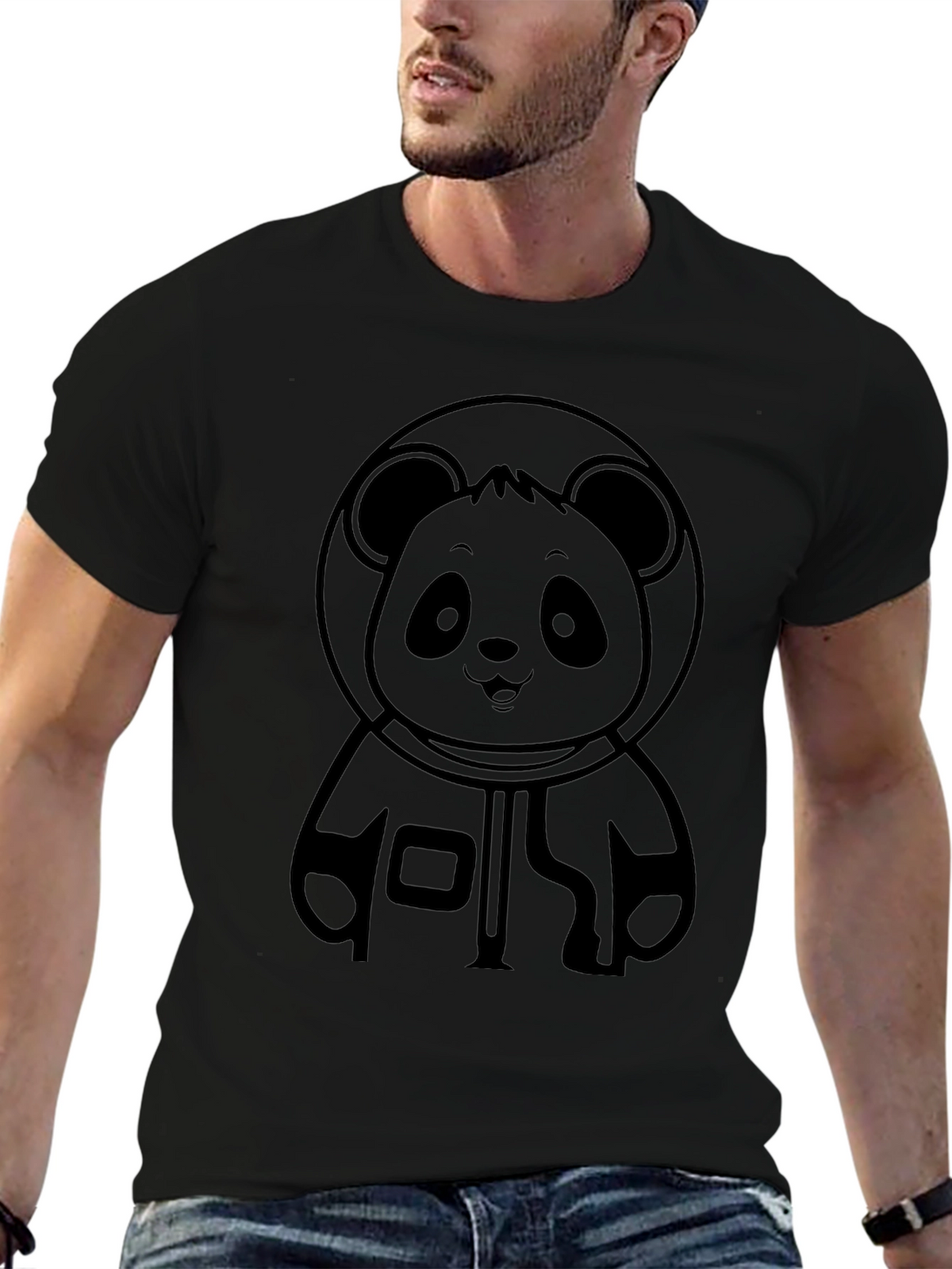 Panda Astronaut Black Graphic Tee