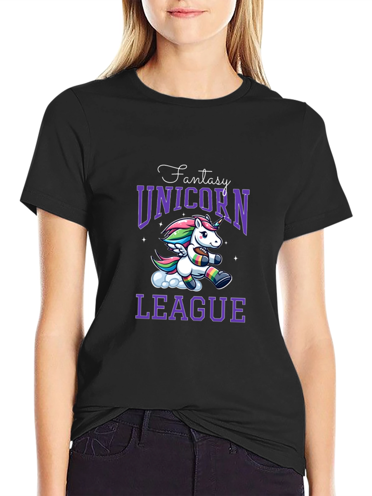 Fantasy Unicorn League Black T-Shirt