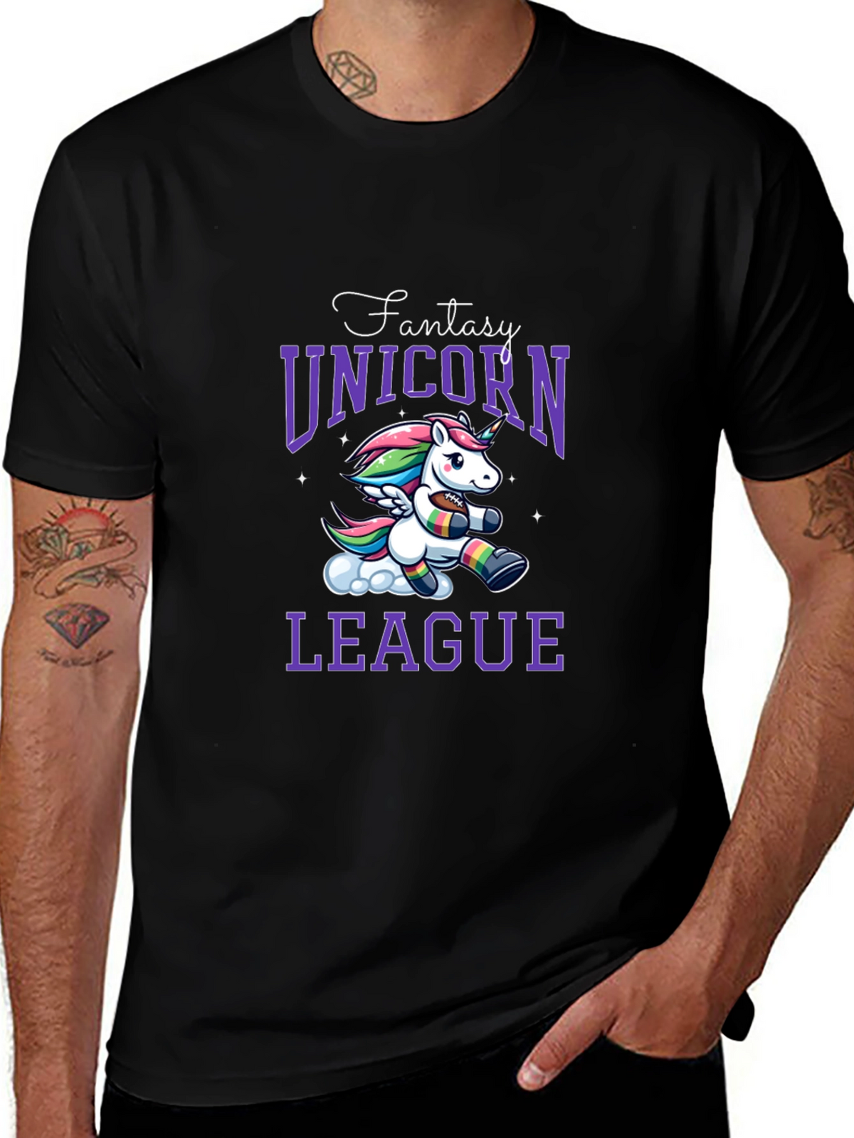 Fantasy Unicorn League Black T-Shirt