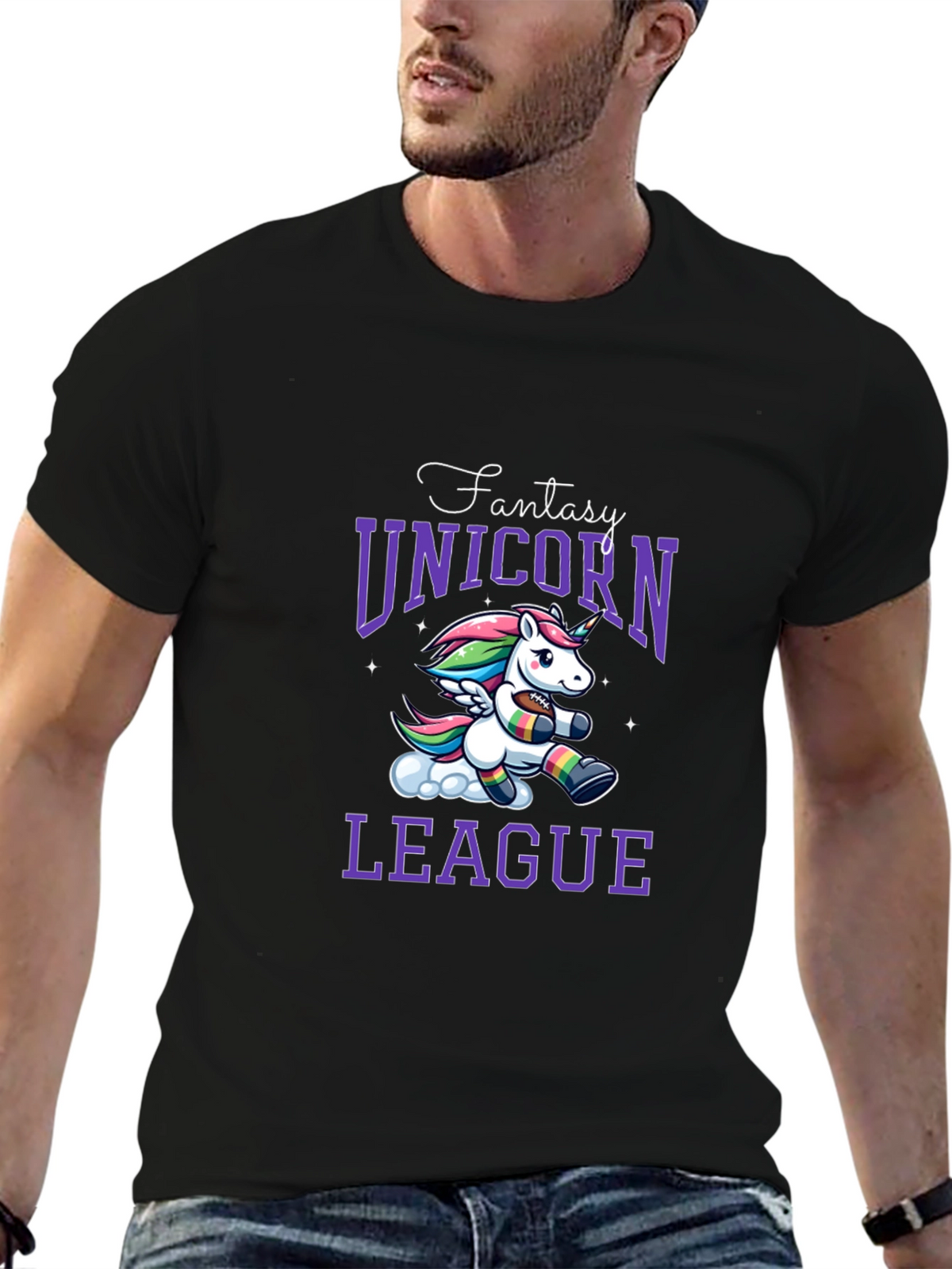 Fantasy Unicorn League Black T-Shirt