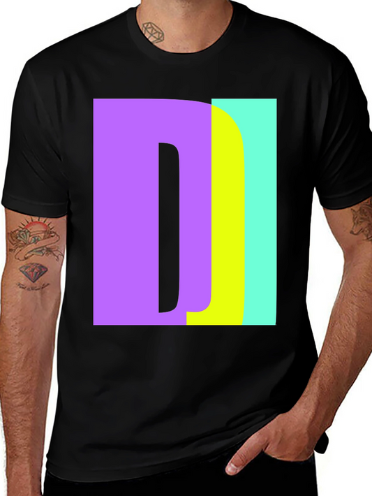 Abstract Color Block Letter Graphic Black T-Shirt