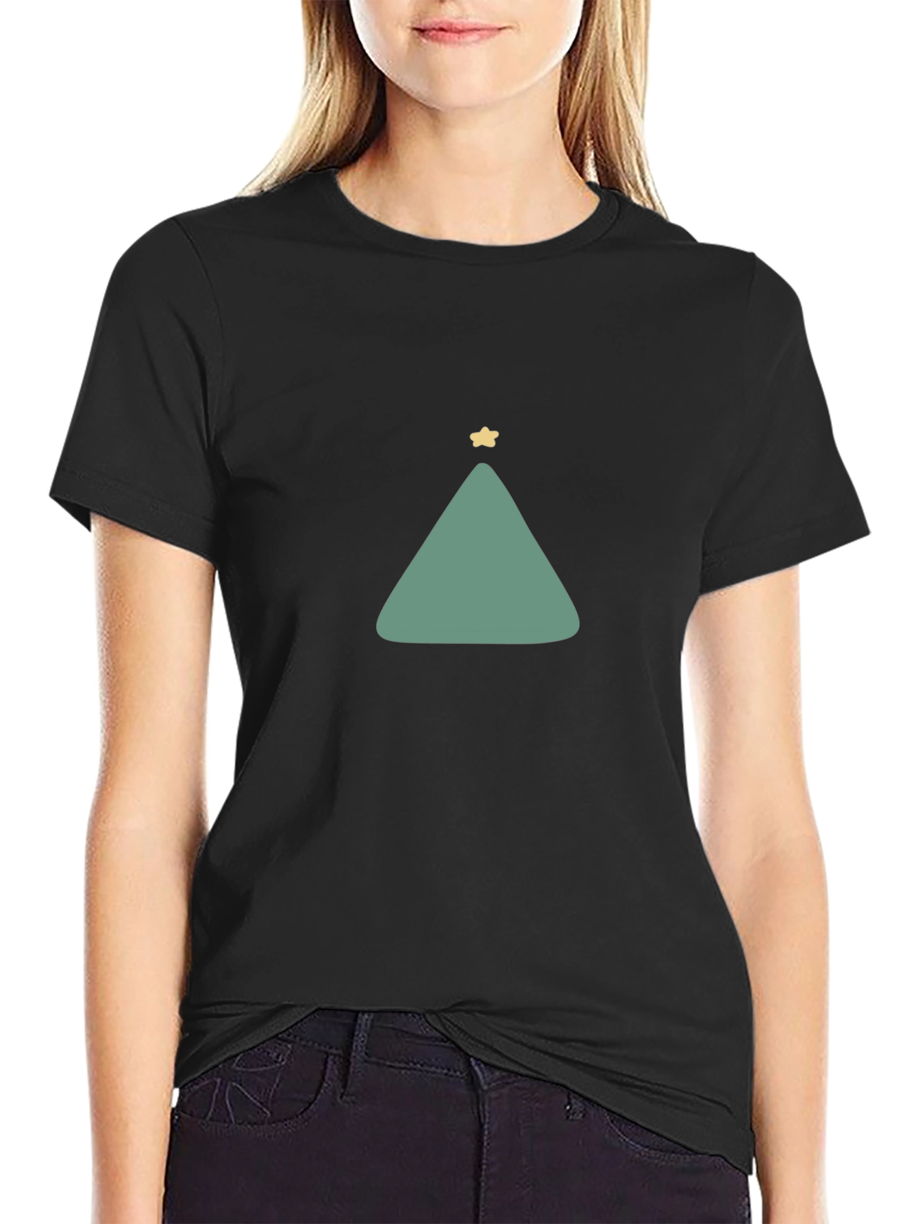Minimalist Christmas Tree Graphic Tee - Black