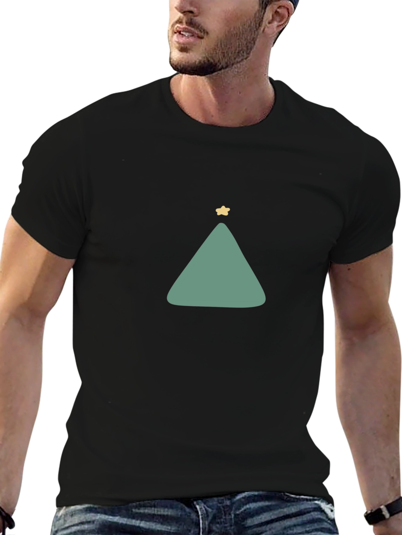 Minimalist Christmas Tree Graphic Tee - Black