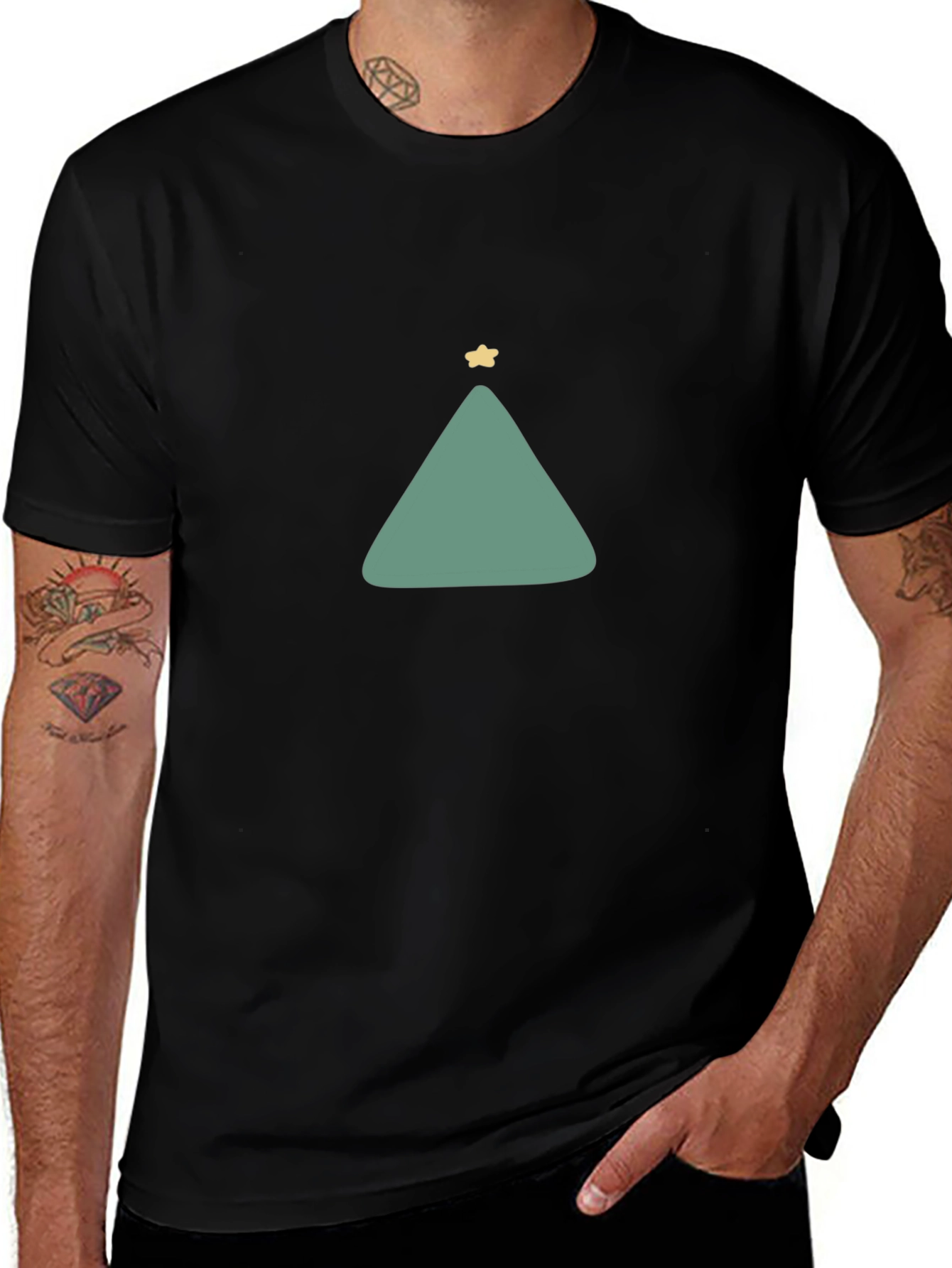 Minimalist Christmas Tree Graphic Tee - Black