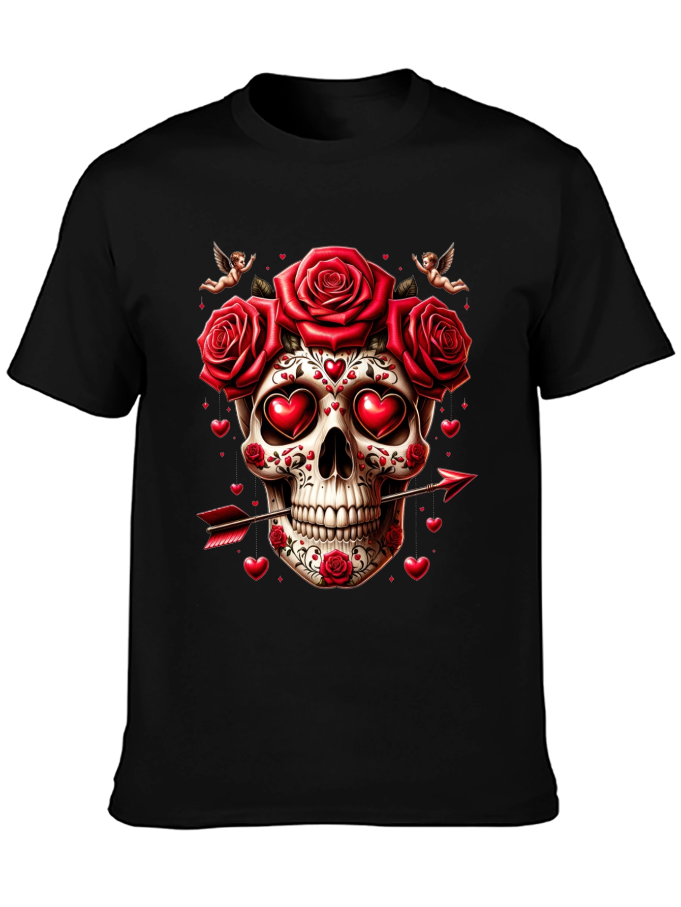 Skull Roses Hearts Arrow Valentines Day T-Shirt