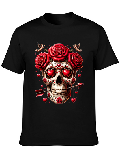 Skull Roses Hearts Arrow Valentines Day T-Shirt