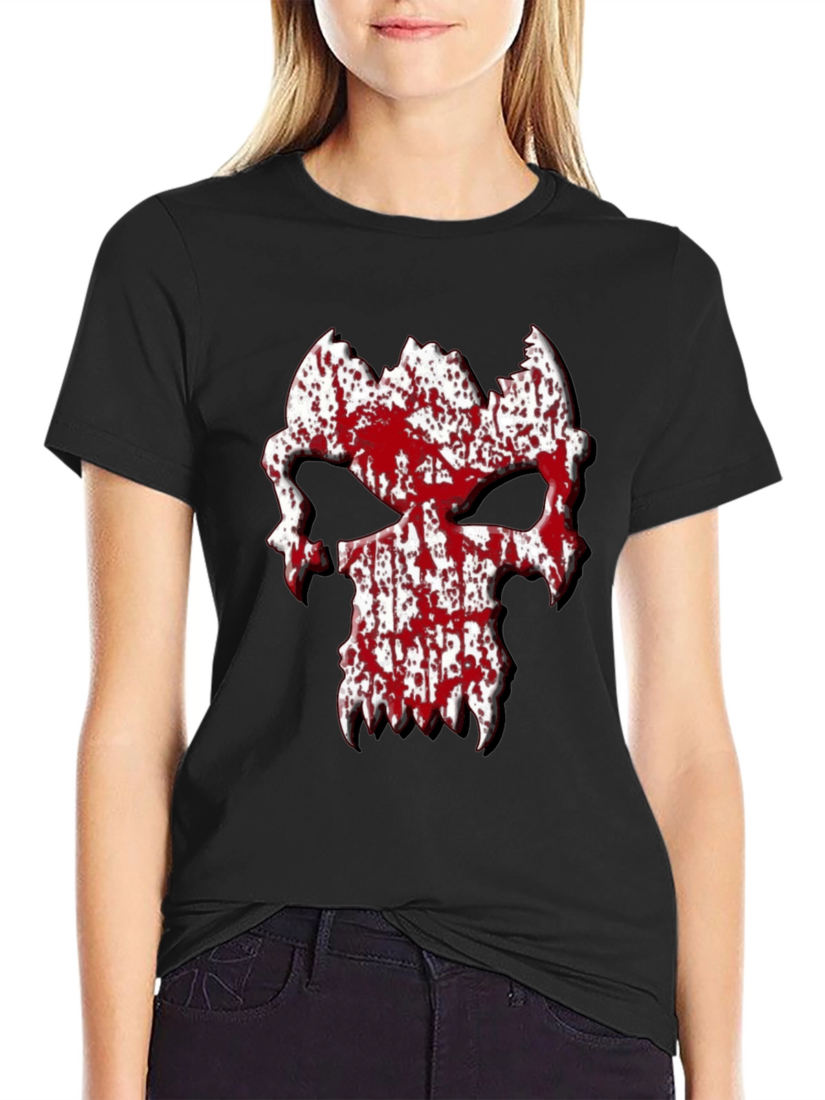 Blood Splatter Skull Graphic Tee - Black T-Shirt