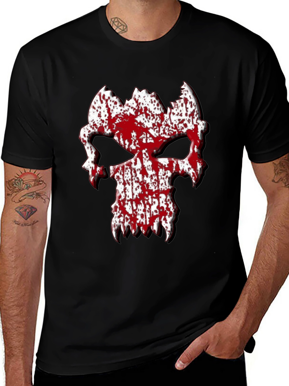 Blood Splatter Skull Graphic Tee - Black T-Shirt