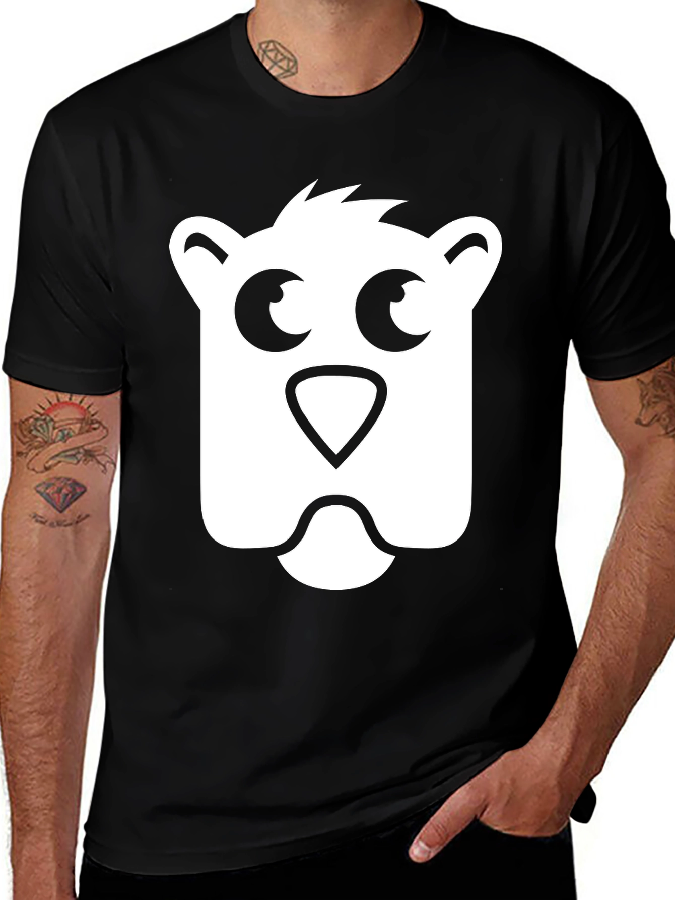 Bear Face Graphic Tee - Black Cotton T-Shirt