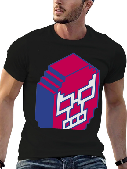 Pixel Skull Graphic Print Black T-Shirt