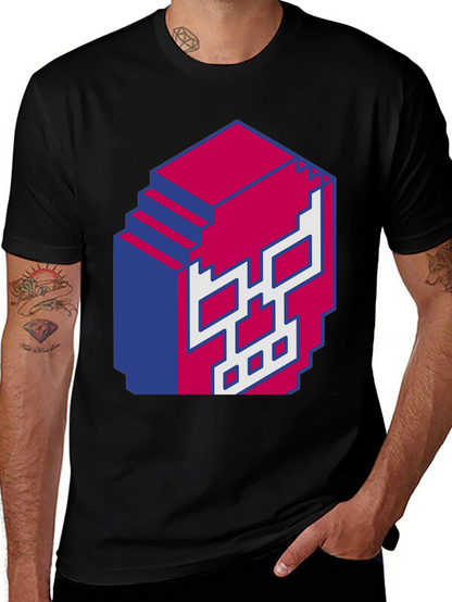 Pixel Skull Graphic Print Black T-Shirt