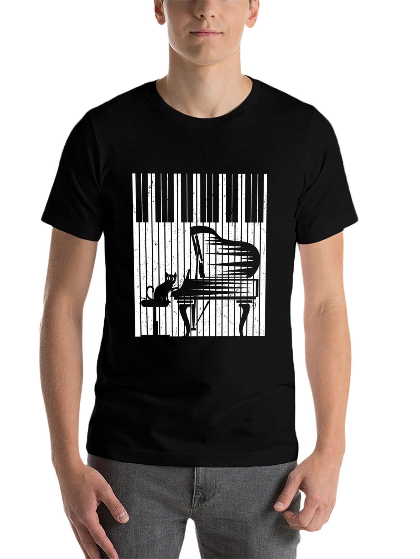 Piano Cat Graphic T-Shirt - Music Lover Tee