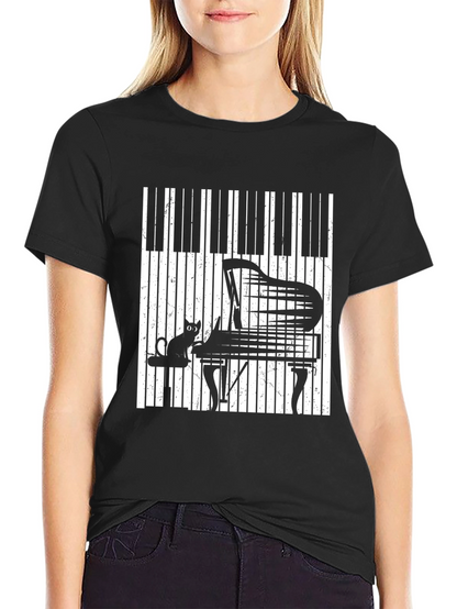 Piano Cat Graphic T-Shirt - Music Lover Tee