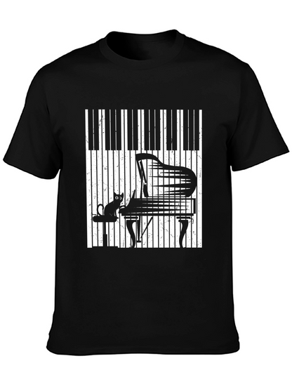 Piano Cat Graphic T-Shirt - Music Lover Tee