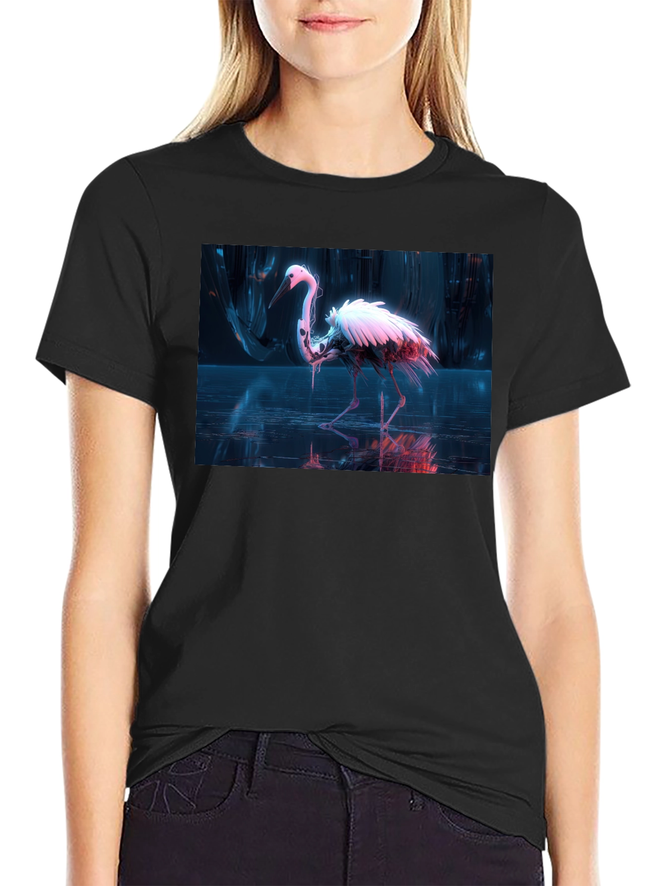 Neon Heron Black T-Shirt