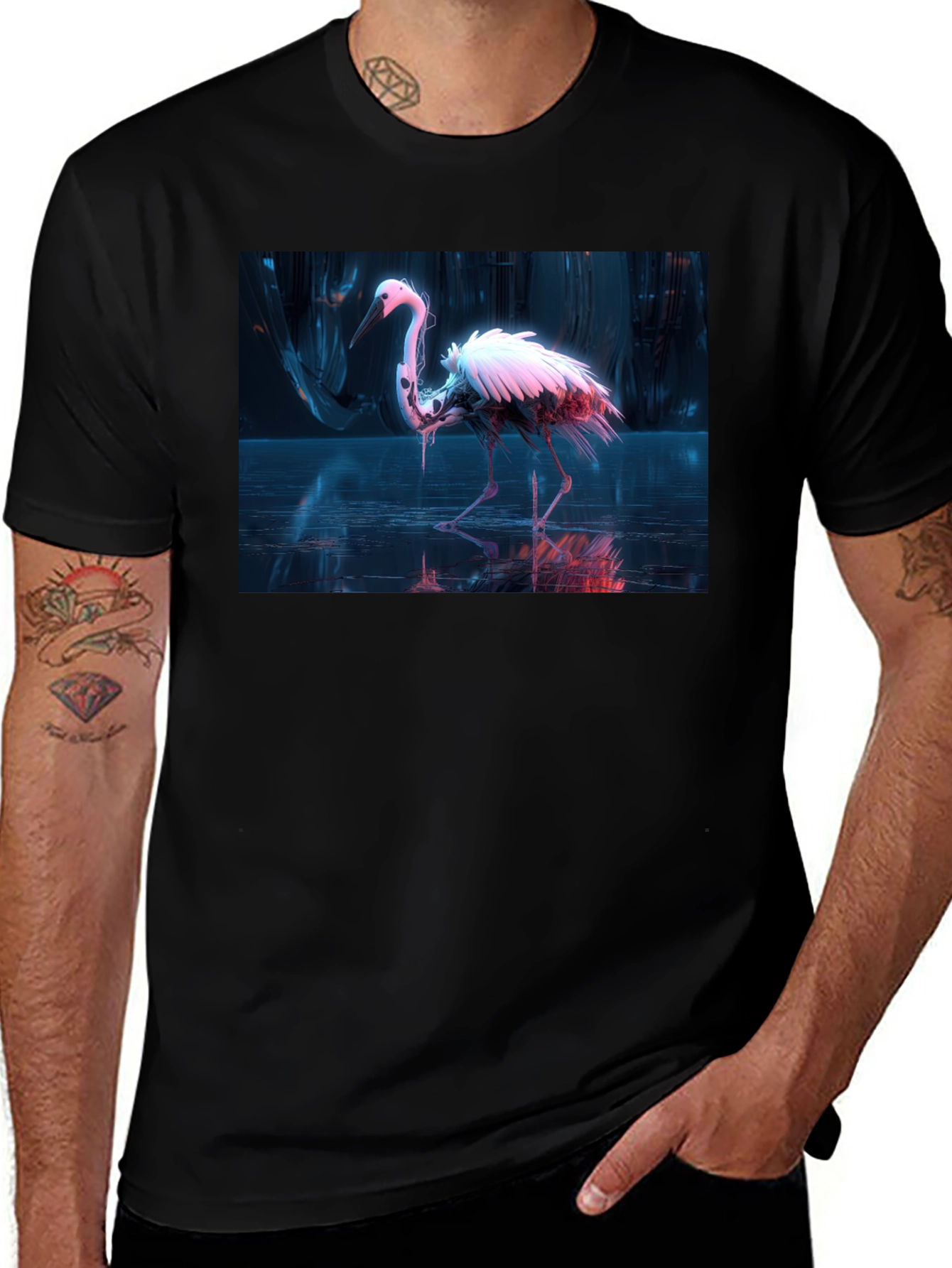 Neon Heron Black T-Shirt