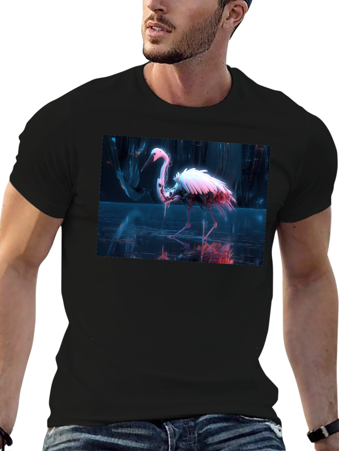Neon Heron Black T-Shirt