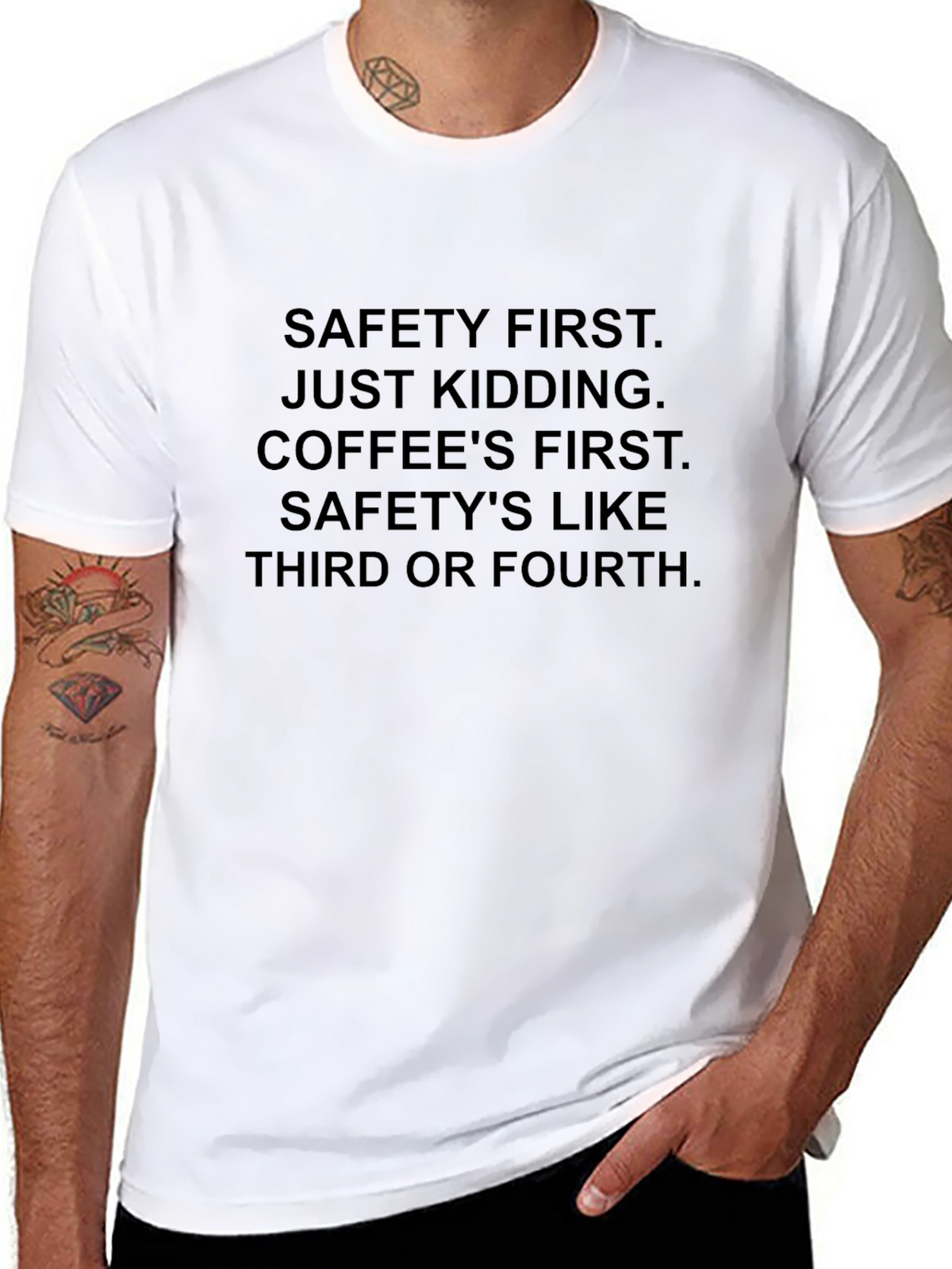 Safety First Coffee T-Shirt - Funny Slogan Tee