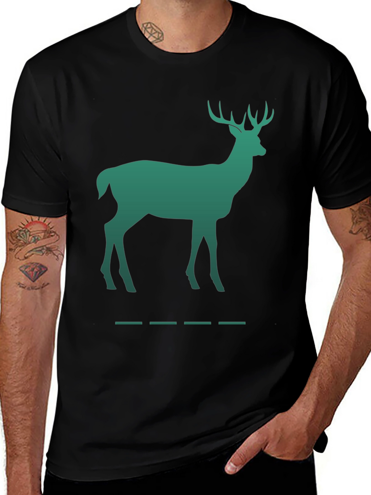 Green Deer Silhouette Black T-Shirt