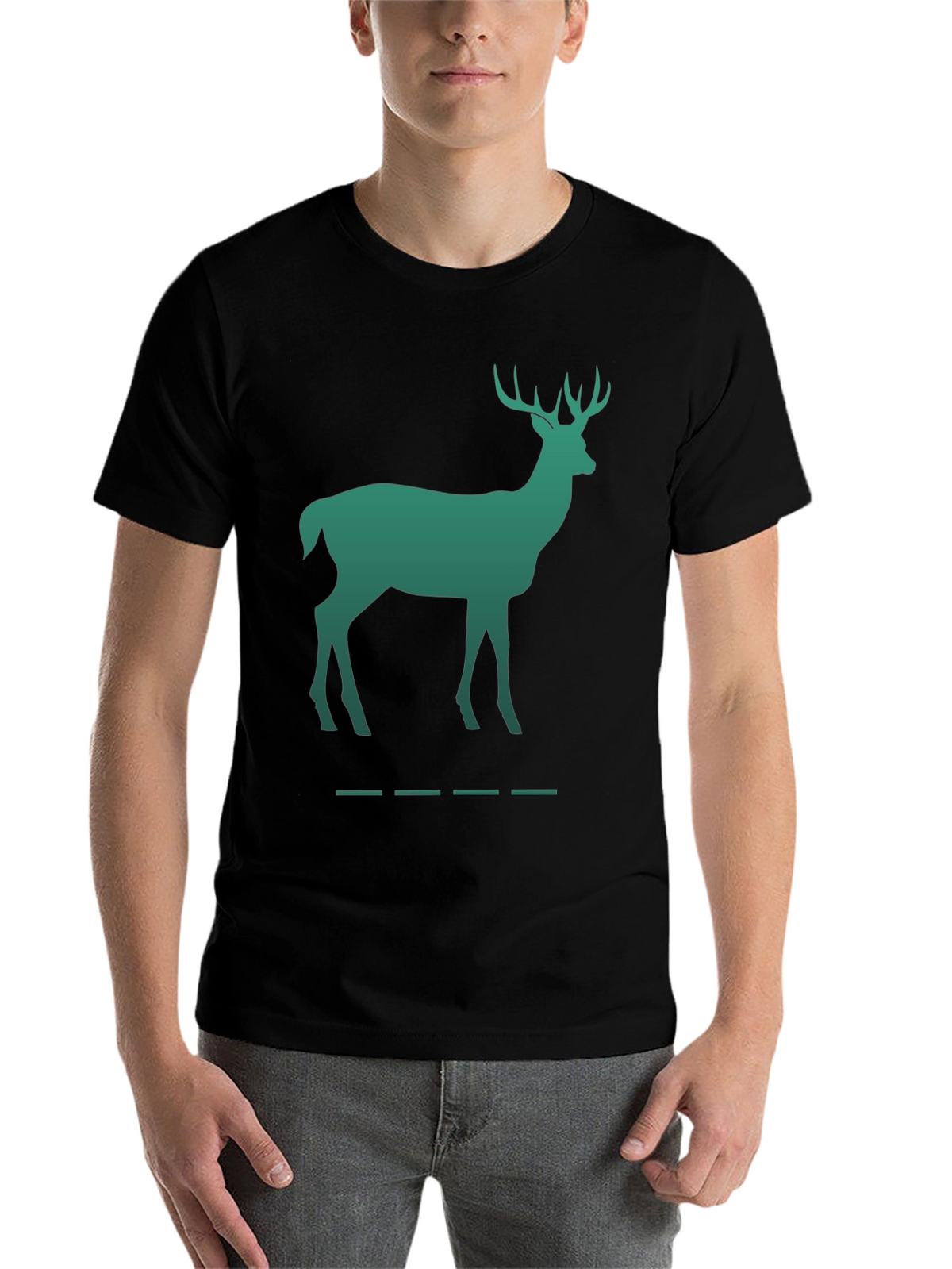 Green Deer Silhouette Black T-Shirt