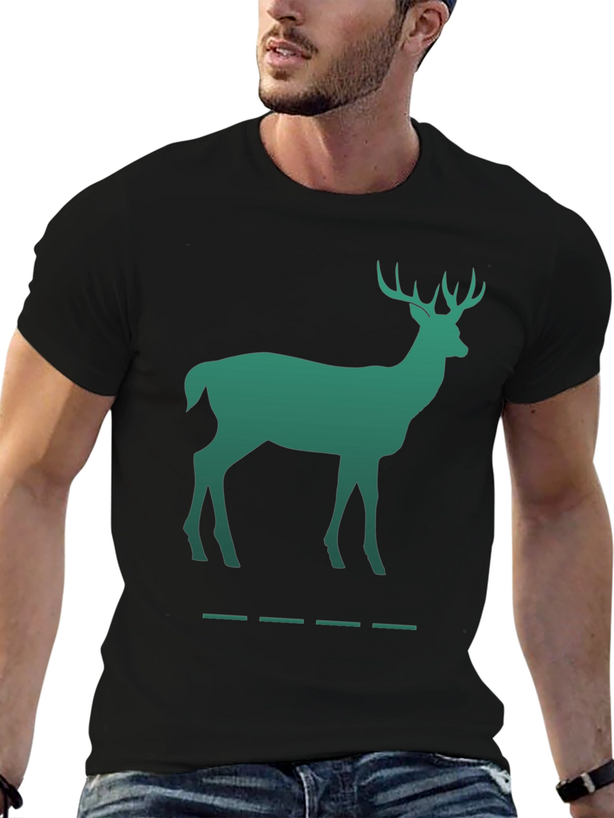 Green Deer Silhouette Black T-Shirt