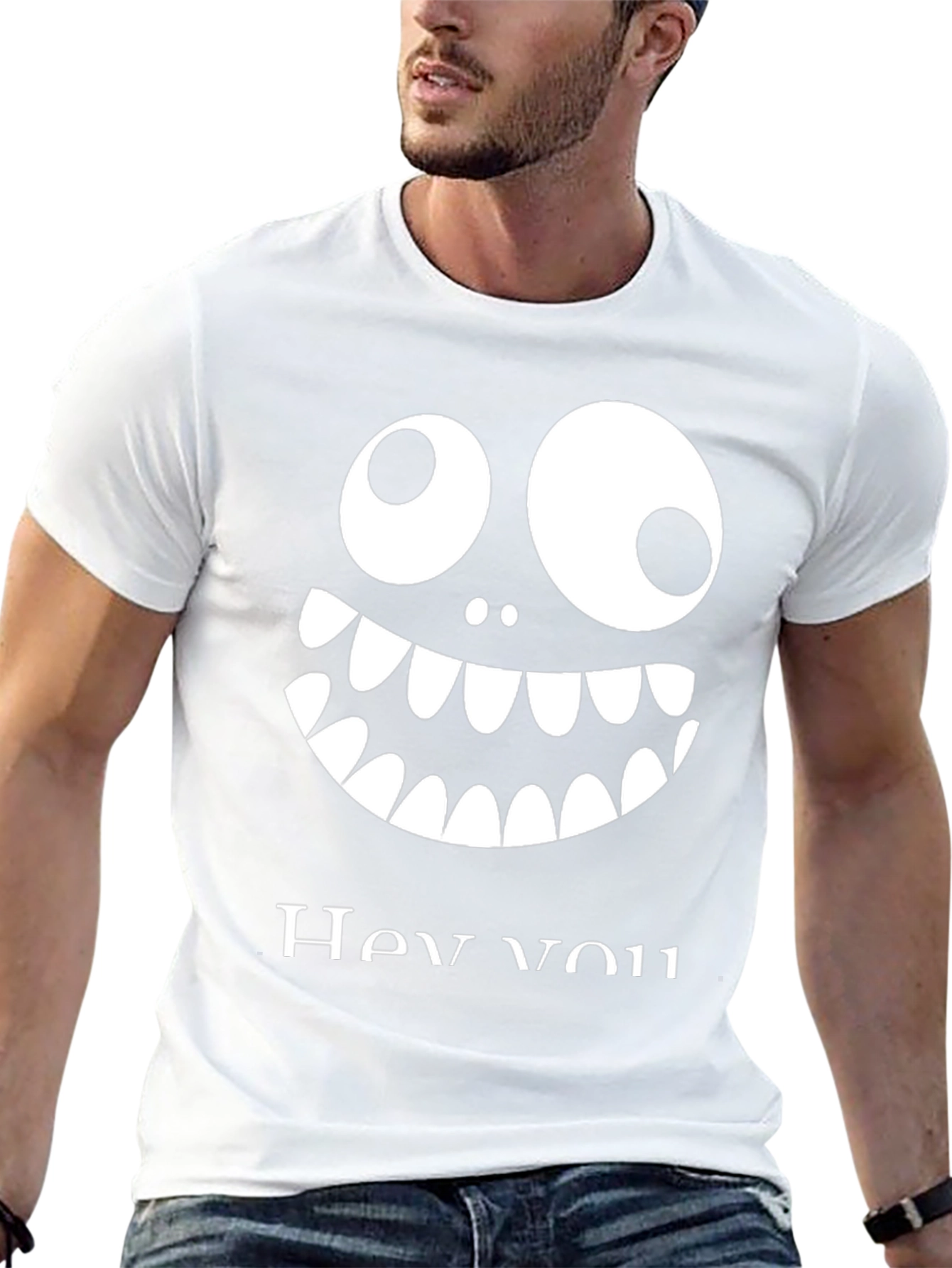Funny Monster Face Graphic Tee - Hey You!