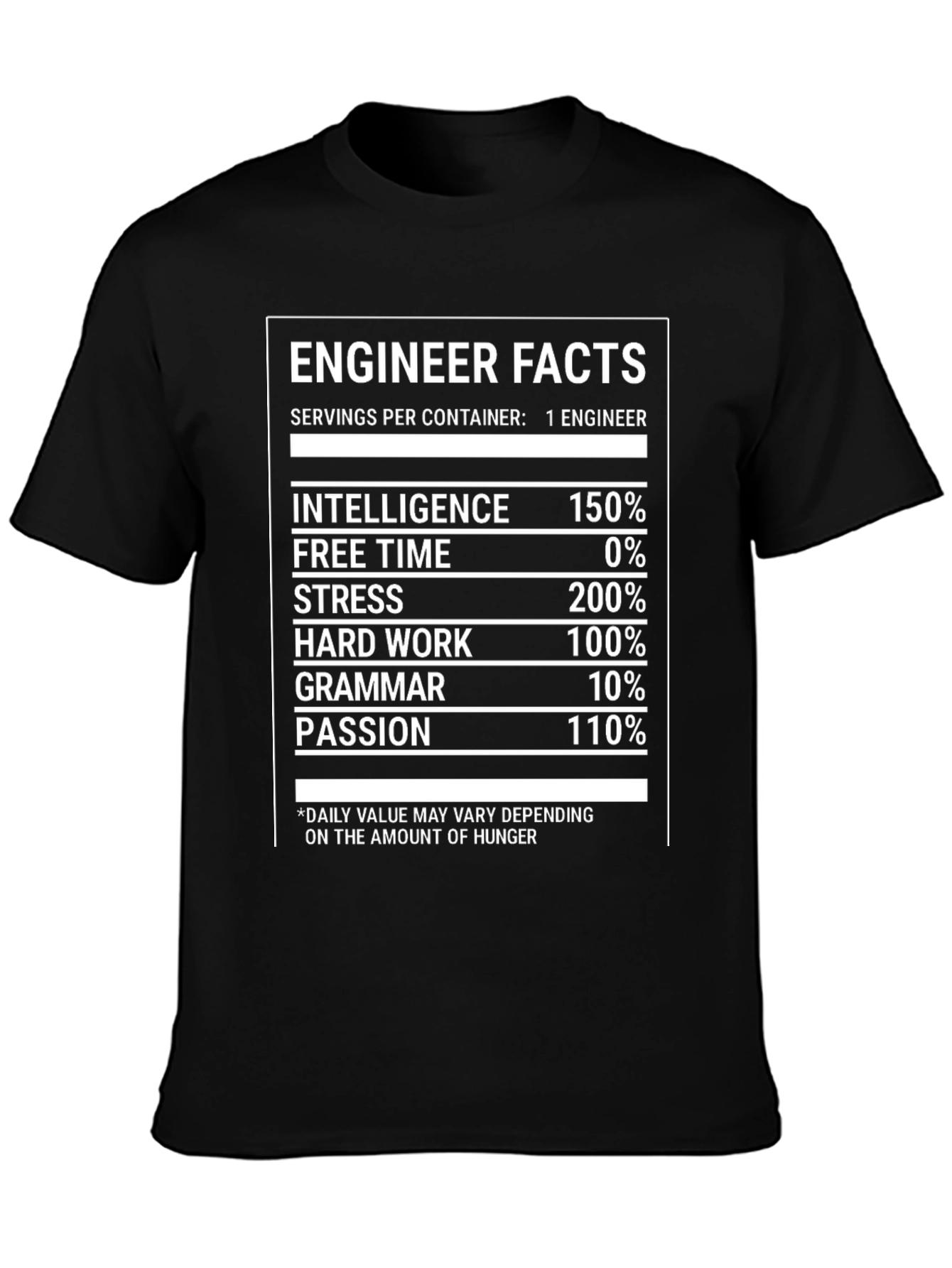 Engineer Facts T-Shirt: Intelligence Stress and Hard Work